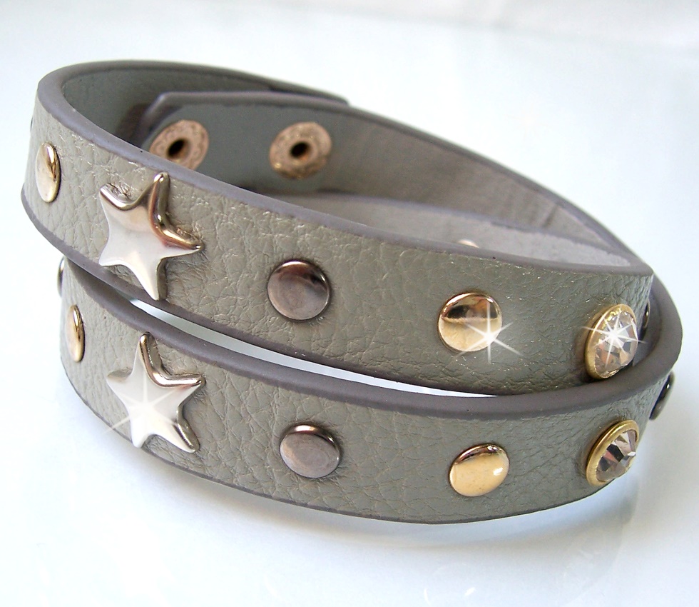 3er Set Leder Nietenarmbänder Schwarz - Gothic Punk Armbänder Verstellbar